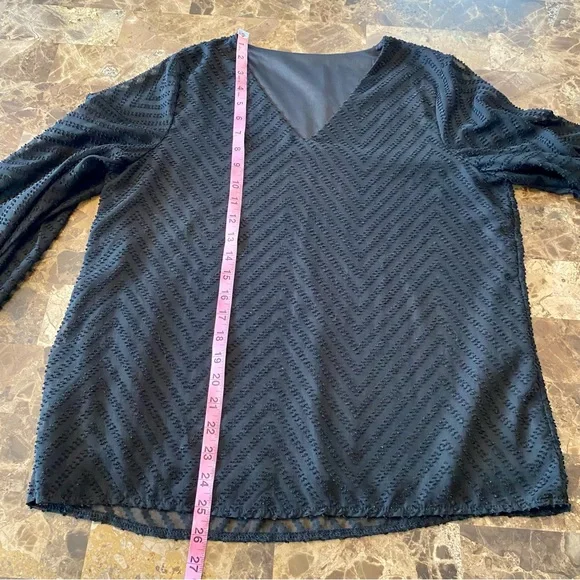 AlvaQ black v-neck chiffon blouse with sheer balloon sleeves size S - Picture 9 of 9